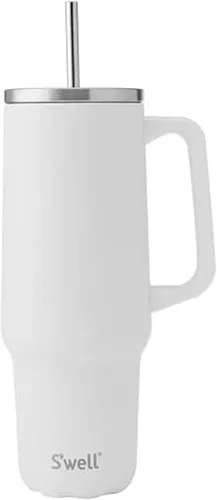 Miniatura 13 de S'well Vaso de acero inoxidable reciclado XL con popote y asa, 40 onzas, azurita, contenedor aislado al vacío de triple capa mantiene las bebidas