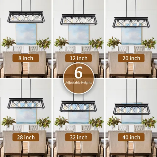 Miniatura 6 de Candelabros de granja para comedor, lámpara rústica para isla de cocina, lámpara colgante lineal de 5 luces, lámpara rectangular, luces de techo