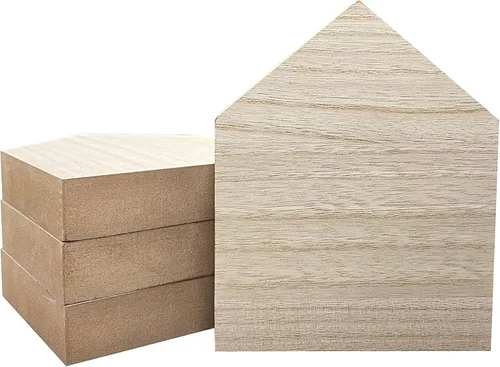 Miniatura 7 de Bloques en forma de casa de madera sin terminar de 6 pulgadas, 4 piezas para manualidades, casa de madera en blanco, letrero conmemorativo