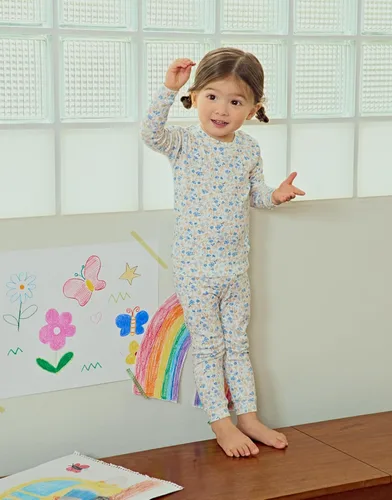 Miniatura 2 de moimoln Pijama de algodón suave para bebés y niñas pequeñas con estampado de flores modales, manga larga, ajuste ceñido