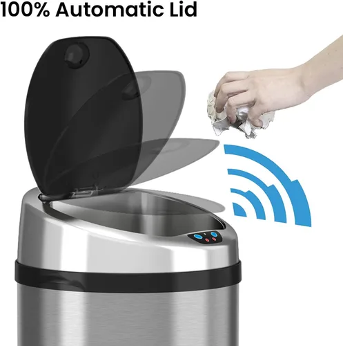 Miniatura 2 de iTouchless Cubo de basura con sensor sin contacto de 8 galones con sistema de filtro de olor, cubo de basura redondo de acero inoxidable de 30 Plata