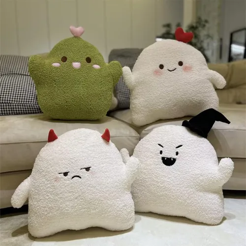 Miniatura 5 de ARELUX Bonita almohada de felpa de fantasma, corazón blanco suave, fantasma, muñeco de nieve, muñeco de nieve, juguete divertido para decoración