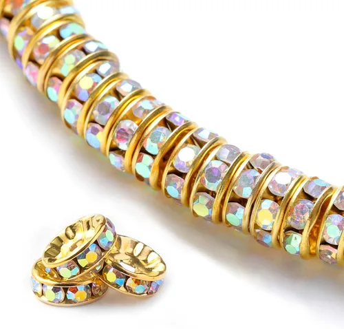 Miniatura 8 de 200 piezas de cuentas espaciadoras de 8 mm, bañadas en plata, con cristal de diamante de imitación, cuentas sueltas para collares, pulseras