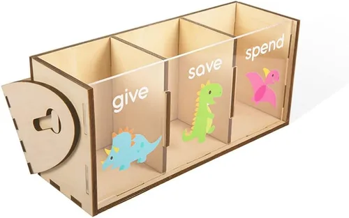 Miniatura 6 de Give Save Gastar Kids Teach Money Bank Nombre personalizado con dinosaurios o unicornio Banco de enseñanza para niños Caja de ahorros personalizada