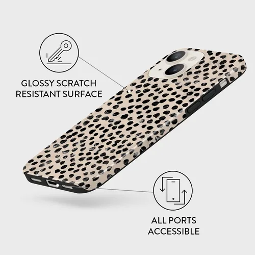 Miniatura 4 de BURGA-Funda p/teléfono compatible c/iPhone 14 Plus, carcasa rígida híbrida de 2 capas + Funda protectora de silicona, almendras latte a lunares