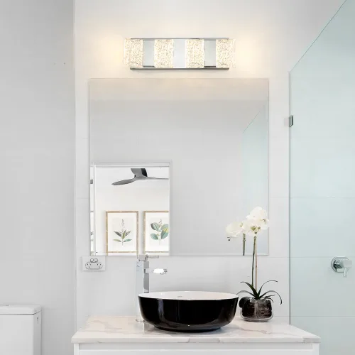 Miniatura 2 de Lámpara de tocador de baño moderna de cromo de 4 luces, elegantes accesorios de iluminación de baño de LED de cromo sobre espejo, accesorios