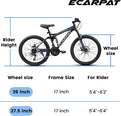 Miniatura 2 de 26 27.5 inch Mountain Bike Full Suspension, 21-Speed Steel Frame for Men & Women, Mechanical Disc Brakes Mens Mountain Bike, Outdoor Cycling
