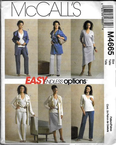 McCall's M4665 Chaqueta sin forro para señoritas en dos longitudes, parte superior, falda y pantalones, patrón de costura talla Z (Lrg-XLG)