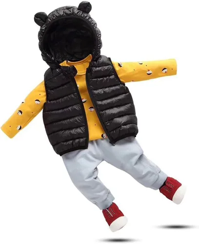 Miniatura 3 de Chaleco sin mangas de invierno para bebé, con cremallera sólida, con capucha y orejas de oso, chaqueta para niños y niñas