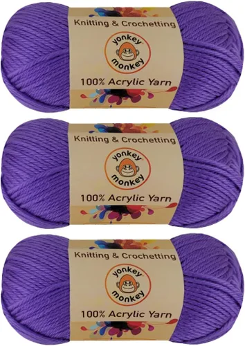 Miniatura 9 de Yonkey Monkey - Hilo acrílico de lujo, paquete de 3 unidades de 10.51 onzas para tejer ganchillo para manualidades (amatista 72)