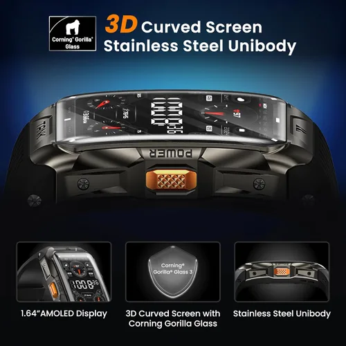 Miniatura 3 de Reloj inteligente GPS para hombres y mujeres, vidrio curvado 3D, cuerpo completo de acero inoxidable, 6 posicionamientos satelitales, brújula, 164.0