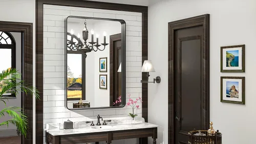 Miniatura 2 de TokeShimi - Espejo rectangular de baño, con marco de metal negro, para montar en la pared, decoración del hogar, negro, 24 x 36 pulgadas