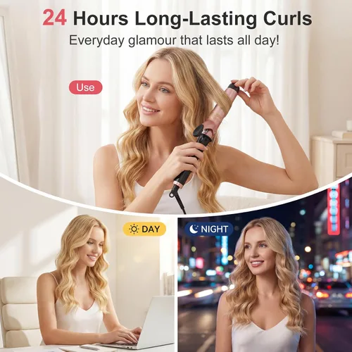 Miniatura 6 de Varita rizadora para cabello largo y corto, rizador de pelo de cerámica con temperatura ajustable de 14, estilizador de viaje de doble voltaje