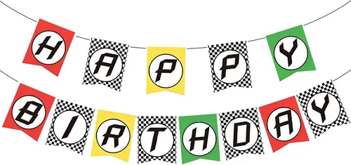 Miniatura 10 de Cartel de cumpleaños de coche de carreras, pancarta de feliz cumpleaños a cuadros, decoraciones de fiesta de autos de carreras, fiesta temática