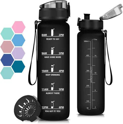 Miniatura 44 de Botella de agua – 16.9 fl oz – Botella de agua para niños, botella de sorbete a prueba de fugas, botella deportiva con marcador de tiempo, botella