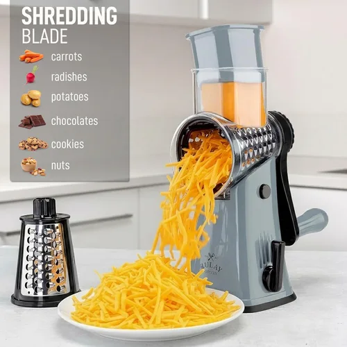 Miniatura 3 de Zulay Kitchen Rallador Rotativo de Queso de 5 Cuchillas Rallador de Queso - Rallador de Queso Manual de Manivela con Succión Reforzada y 5 Tambores