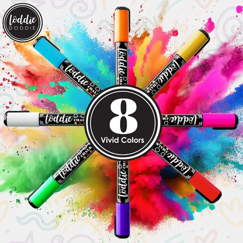 Miniatura 6 de Loddie Doddie Marcadores de tiza líquida, paquete de 16, puntas dobles de 0.236 pulgadas, marcadores de tiza para pintura de pizarra y pizarra