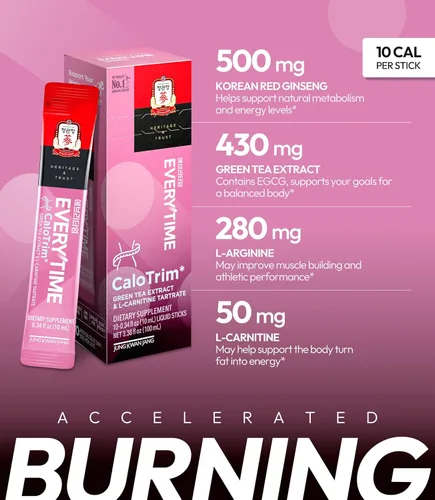 Miniatura 4 de JUNG KWAN JANG Everytime CaloTrim - Paquetes de bebida energética de hierbas Intra Workout con ginseng rojo coreano, tartrato de L-carnitina y té