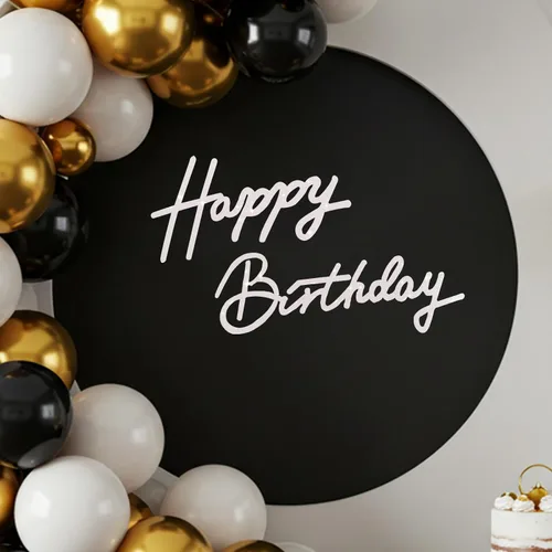 Miniatura 38 de TONIFUL Cartel de feliz cumpleaños para telón de fondo, pancarta de fieltro negro, incluye pegamento de puntos, perfecto para telón de fondo