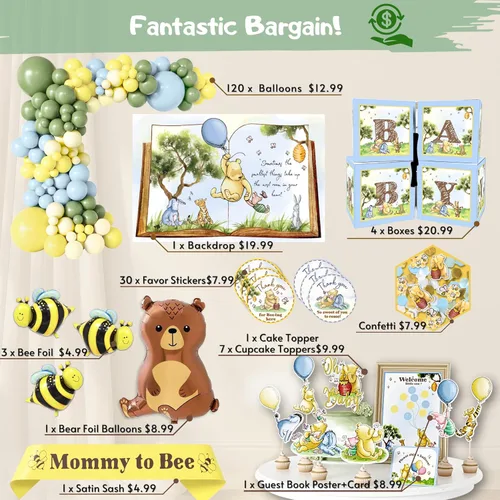 Miniatura 8 de 269 Piezas Kit de Decoraciones de Baby Shower Winnie, Pack de Fiesta Todo en Uno Fantástico de Winnie the Pooh Con Arco de Globos, Libro