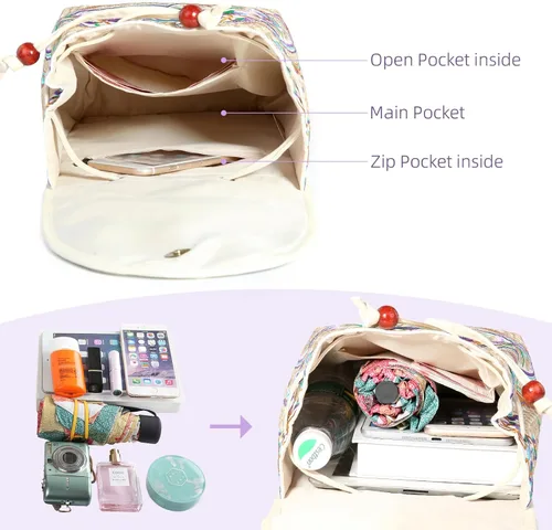 Miniatura 4 de Goodhan Vintage bordado mujeres mochila étnica viaje bolso hombro beige, Púrpura, Mochilas Daypack