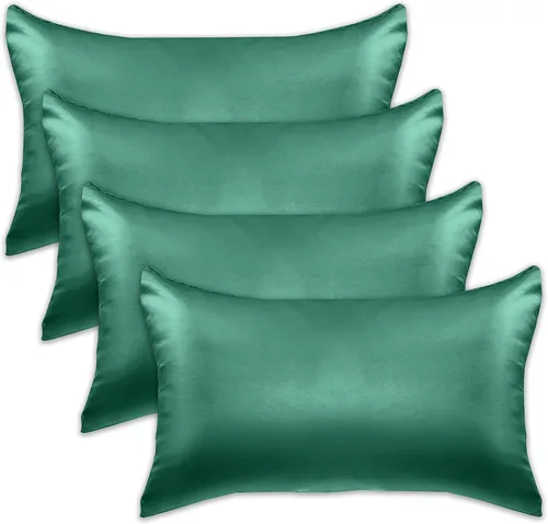 Miniatura 20 de Elegant Comfort Juego de 4 fundas de almohada de satén de viscosa refrescante con cierre de cremallera oculto, suave como la seda para el cuidado