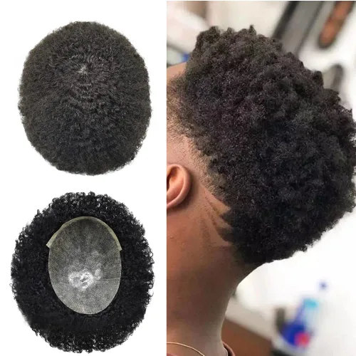 Miniatura 15 de LYRICAL HAIR Unidades de cabello para hombres negros, piel fina, afro, tupé, rizado, afroestadounidense, piezas de cabello humano 360, sistemas