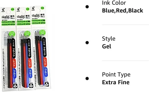 Miniatura 2 de Pilot Recambios de tinta de gel para FriXion Ball 4 tinta de gel Multi Pen 0.020 in tinta negra/azul/roja, 3 paquetes de 9 recambios de valor total