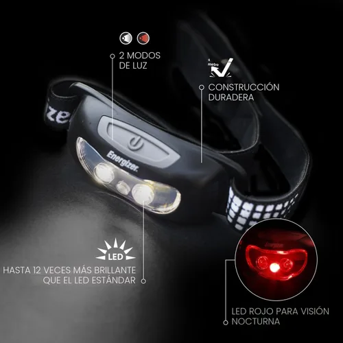 Miniatura 4 de Energizer Universal+ - Linterna frontal LED (paquete de 2), lámpara de cabeza brillante para exteriores, luz de campamento y emergencia, IPX4