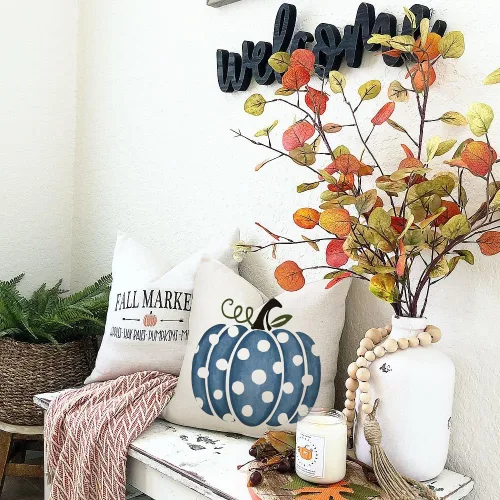 Miniatura 4 de RABUSOFA Dark Blue Polka Dot Pumpkin Fall Pillow Covers,Seasonal Autumn Thanksgiving Decorative Throw Pillows Fall Decorations for Home Couch Decor