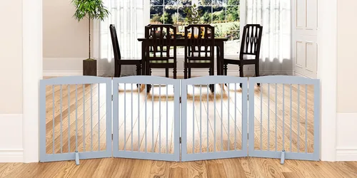 Miniatura 21 de PUPETPO Puerta independiente para mascotas para perros, puerta plegable de madera para perros para casa, puerta interior para perros para puertas