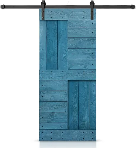 Miniatura 13 de TMS Serie N - Puerta corrediza interior de madera de pino anudada con kit de herrajes deslizantes (32 x 84 pulgadas, blanco)