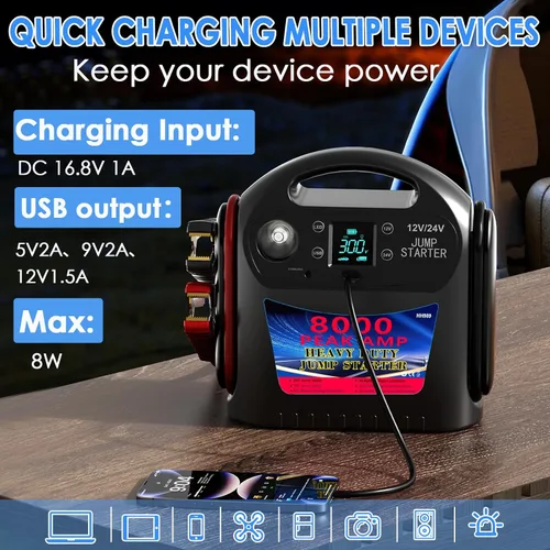 Miniatura 3 de Arrancador de batería de coche de 8000A para todos los vehículos de gasolina/diésel, paquete de batería de arrancador de coche inteligente