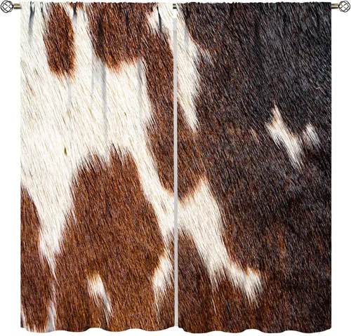 Miniatura 8 de YCness Cortinas con estampado de vaca, cortinas de piel de vaca, piel de animal marrón, estampado de vaca occidental, granja rústica, tratamientos