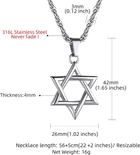 Miniatura 6 de GOLDCHIC JEWELRY David Star Necklace for Men, Stainless Steel Cross Pendant Jewish Israel Jewelry with Water Wave Chain