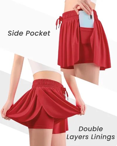 Miniatura 3 de Auranso Pantalones cortos fluidos con bolsillo 2 en 1 para niñas