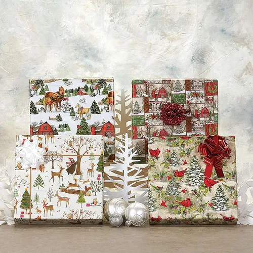 Miniatura 6 de Rollos de papel de regalo navideño Current, envoltura de regalo navideña premium de bosque navideño, rollo jumbo de 23 pulgadas x 32 pies, 61 pies