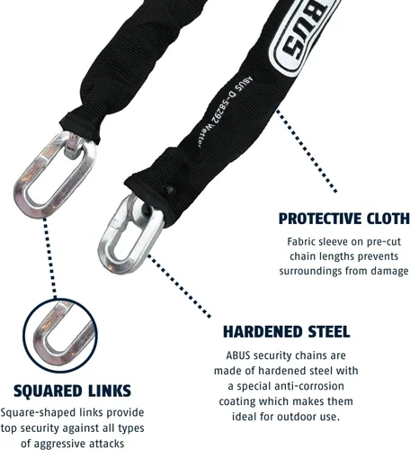 Miniatura 5 de ABUS Cadena de seguridad cuadrada de acero endurecido 10KS de 10 pies x 3/8 pulgadas de grosor para bicicletas, contenedores, remolques