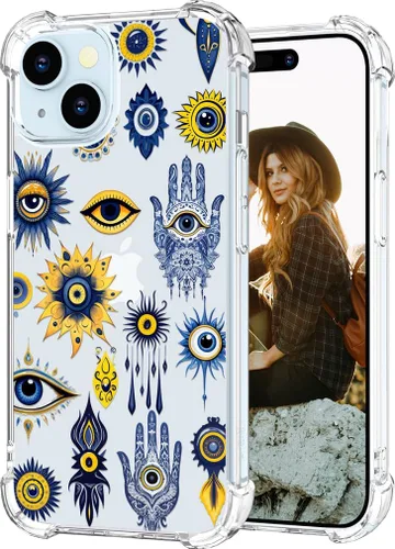 Miniatura 81 de Hungo Funda compatible con iPhone 15 Plus para mujer, diseño floral transparente, lindo, flor azul rosa Rosas Azules