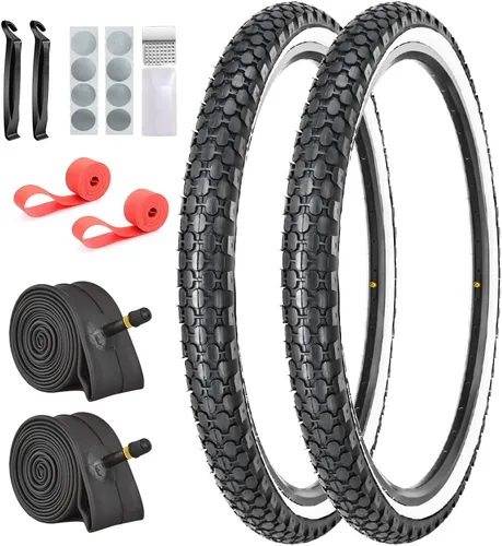 Paquete de 2 neumáticos y tubos de bicicleta Cruiser de 26 x 2.125 pulgadas, neumáticos de pared blanca para bicicleta de playa con 2 palancas