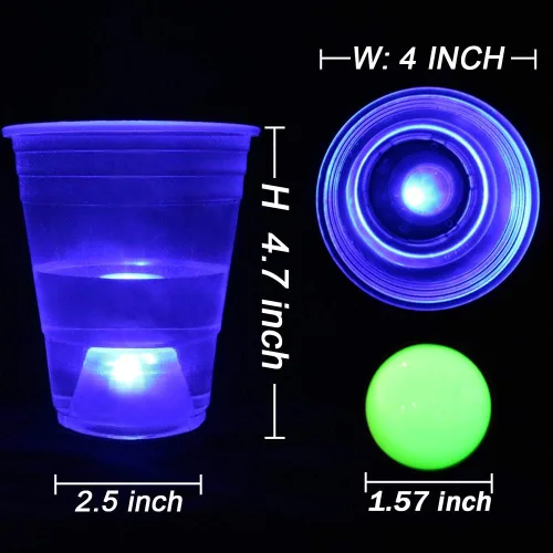 Miniatura 3 de Ahuimeius The Dark Beer Pong - Juego de vasos de cerveza LED con bolas que brillan en la oscuridad, 22 tazas, 22 luces LED (11 rojas, 11 azules), 6