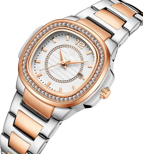 Miniatura 2 de Relojes de mujer Moda Cuadrado Dial Acero Inoxidable Impermeable Fecha Diamante Damas Vestido Relojes de Pulsera