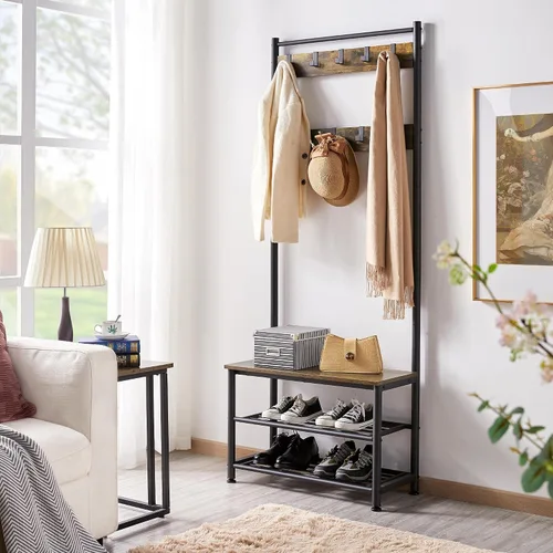 Miniatura 9 de Yaheetech - Perchero, 3 en 1, árbol de pasillo con banco y almacenamiento para zapatos, banco independiente para entrada con perchero, Marrón rústico