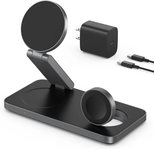 Miniatura 9 de VBA Estación de carga inalámbrica 3 en 1 para cargador Apple MagSafe, soporte de cargador inalámbrico magnético plegable de carga rápida, cargador