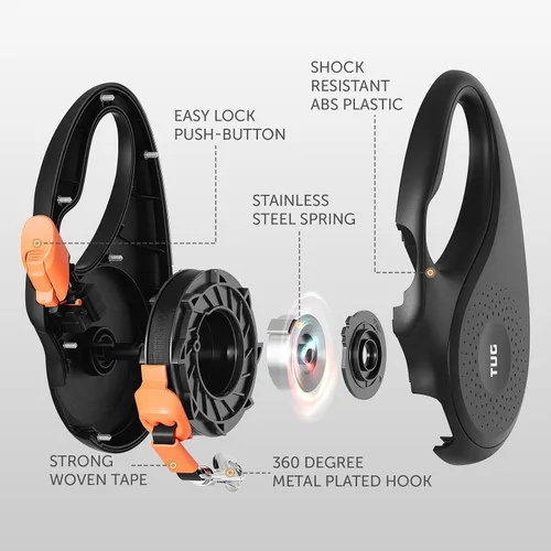 Miniatura 2 de TUG Correa retráctil para perro de 360° sin enredos Cinta de nailon fuerte de 16 pies (mediano, negro/naranja)