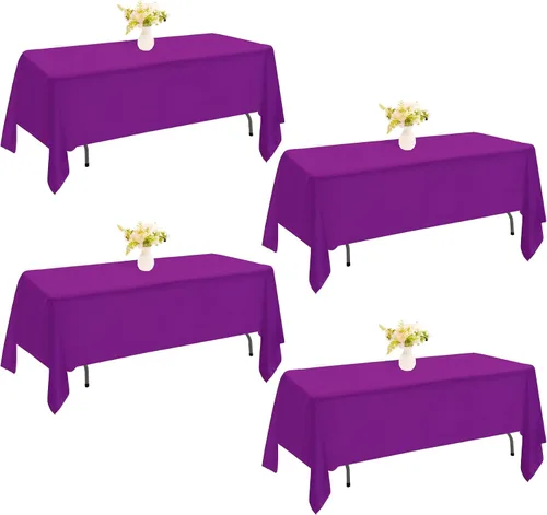 Miniatura 47 de Paquete de 4 manteles rectangulares de poliéster lavables de 60 x 102 pulgadas, color blanco, para mesas de comedor, bodas, bufés, fiestas