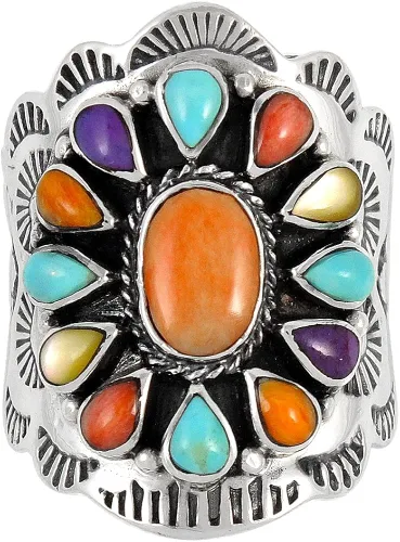 Miniatura 3 de Anillo de plata de ley con piedras preciosas auténticas y turquesa (selecciona color)