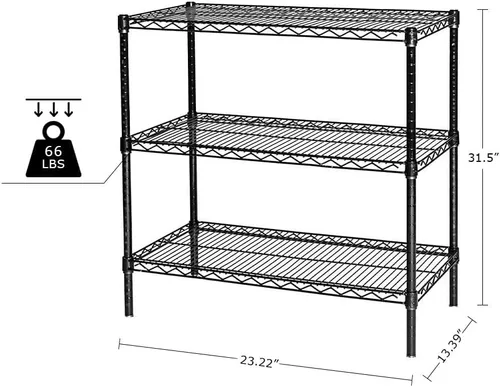 Miniatura 3 de BNSPLY Estantería de alambre de 3 niveles, estante de alambre ajustable, estantes de almacenamiento de metal para cocina, despensa, lavandería, Negro