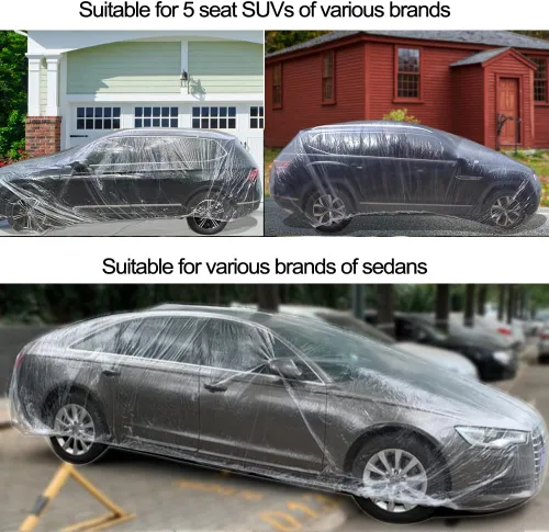 Miniatura 5 de LuliKa Paquete de 3 fundas desechables de plástico transparente para automóvil, cubierta universal de lluvia y polvo para garaje con banda elástica
