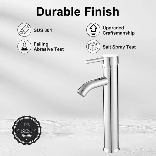 Miniatura 2 de VOTON - Grifo para lavabo de diseño moderno, mezclador de cromo, cuerpo alto, mango único, un solo agujero, llave para lavabo T-cromo
